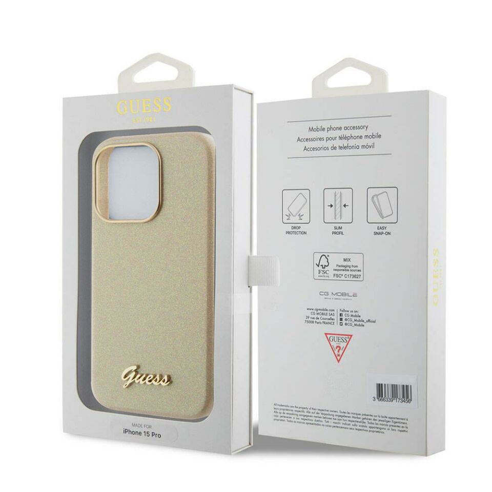 Apple iPhone 15 Pro Max Kılıf Guess Orijinal Lisanslı Yazı Logolu Glitter Glossy Script Kapak
