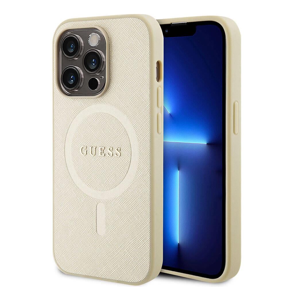 Apple iPhone 15 Pro Kılıf Guess Orijinal Lisanslı Magsafe Şarj Özellikli Yazı Logolu Saffiano Kapak