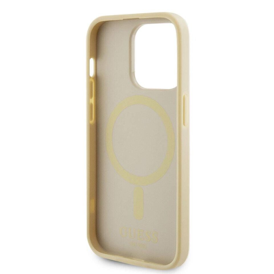 Apple iPhone 15 Pro Kılıf Guess Orijinal Lisanslı Magsafe Şarj Özellikli Yazı Logolu Saffiano Kapak