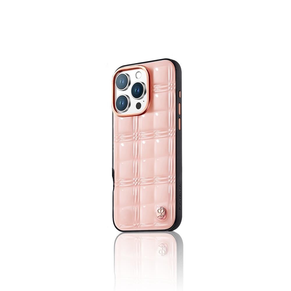 Apple iPhone 16 Pro Kılıf Askı Aparatlı Pynana Metal Grid Kapak - Pembe