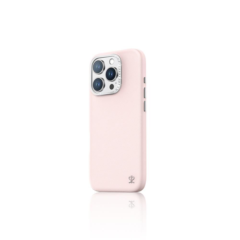 Apple iPhone 16 Pro Max Kılıf Magsafe Şarj Özellikli Suni Deri Tasarımlı Pynana Starry Serisi Kapak - Pembe