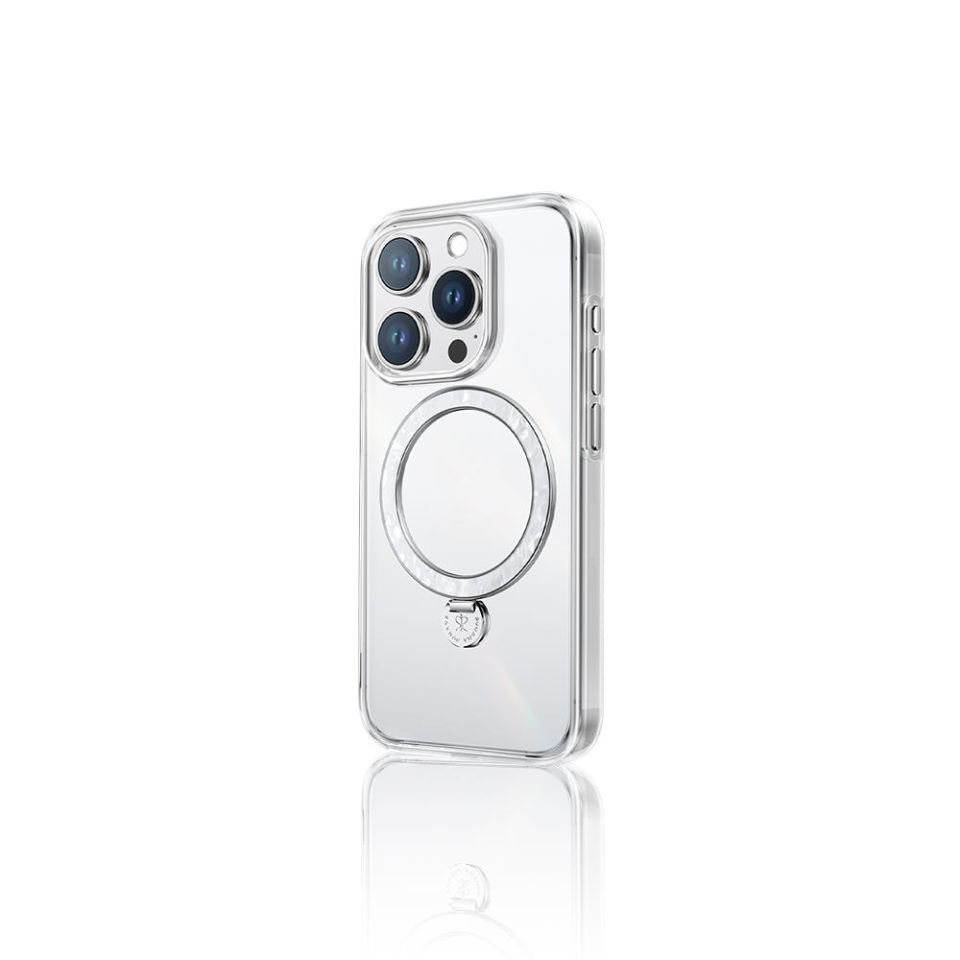 Apple iPhone 15 Pro Max Kılıf Magsafe Şarj Özellikli Standlı Pynana Dancing Streamer Serisi Kapak - Beyaz
