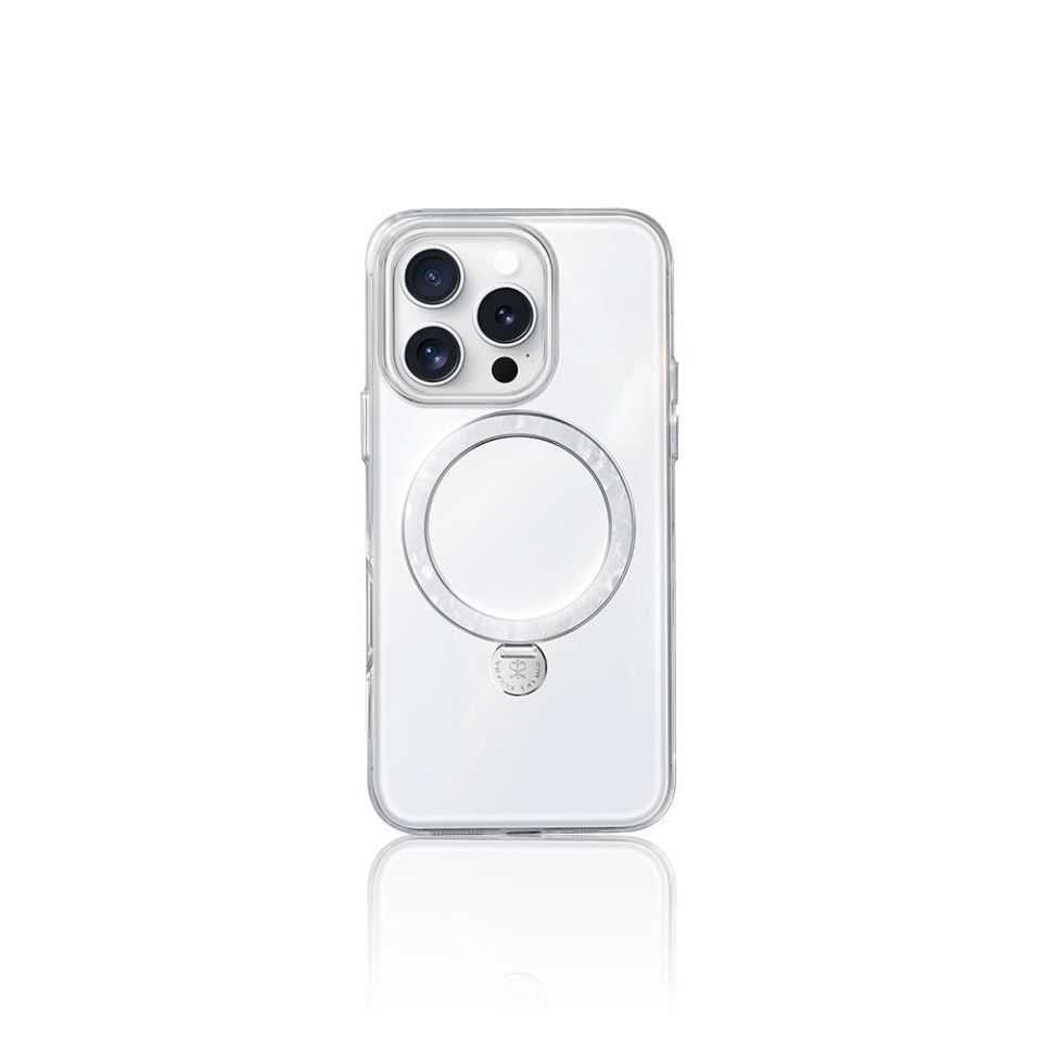 Apple iPhone 15 Pro Max Kılıf Magsafe Şarj Özellikli Standlı Pynana Dancing Streamer Serisi Kapak - Beyaz