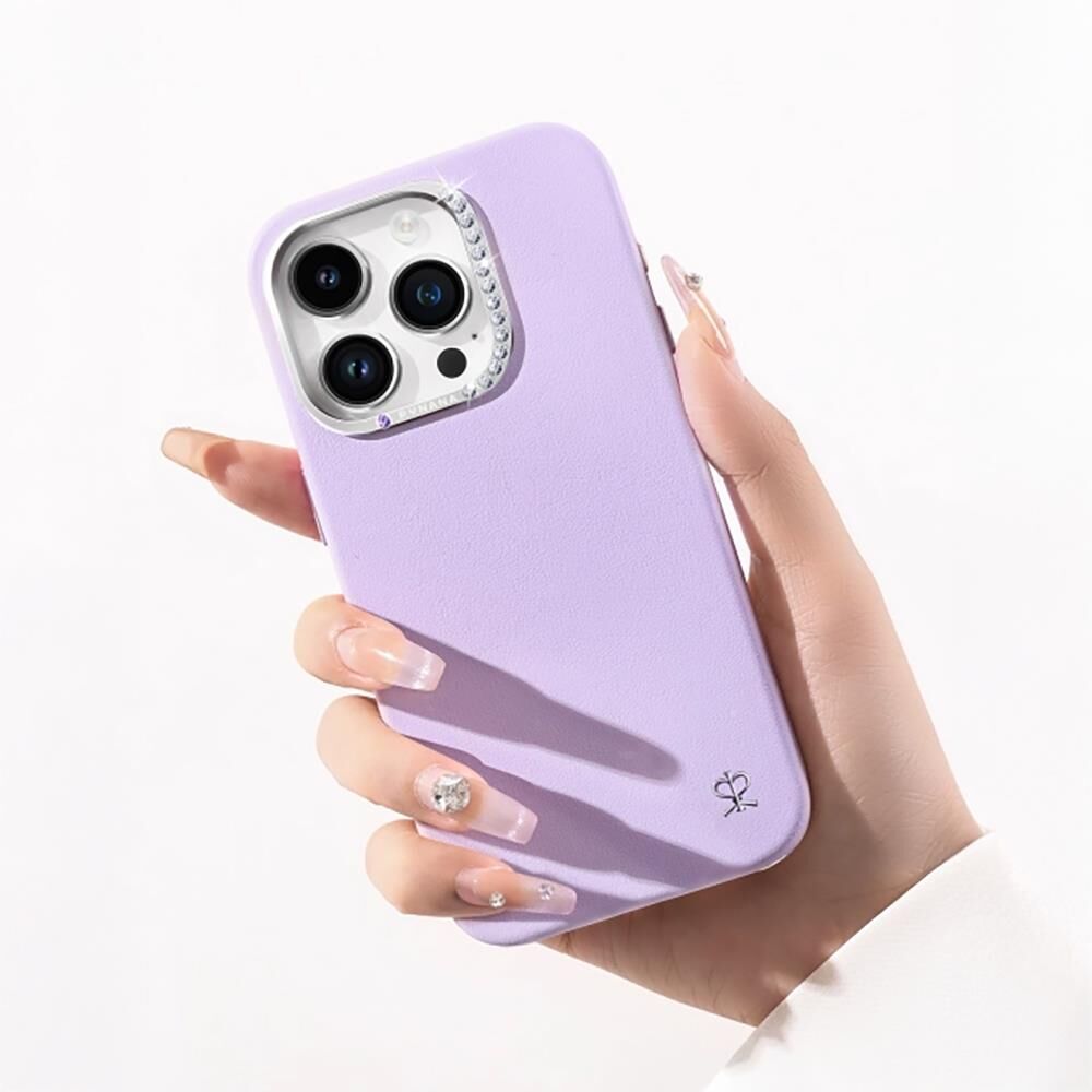 Apple iPhone 15 Pro Kılıf Suni Deri Tasarımlı Pynana Starry Serisi Kapak - Lila