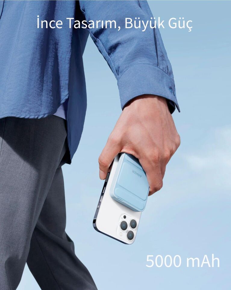 Anker 622 MagGo 5000 mAh Manyetik Powerbank Mavi