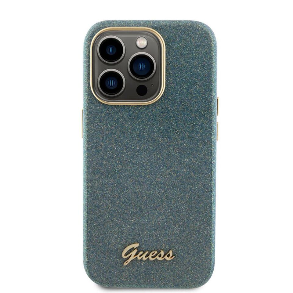 Apple iPhone 15 Pro Kılıf Guess Orjinal Lisanslı Yazı Logolu Glitter Glossy Script Kapak - Yeşil