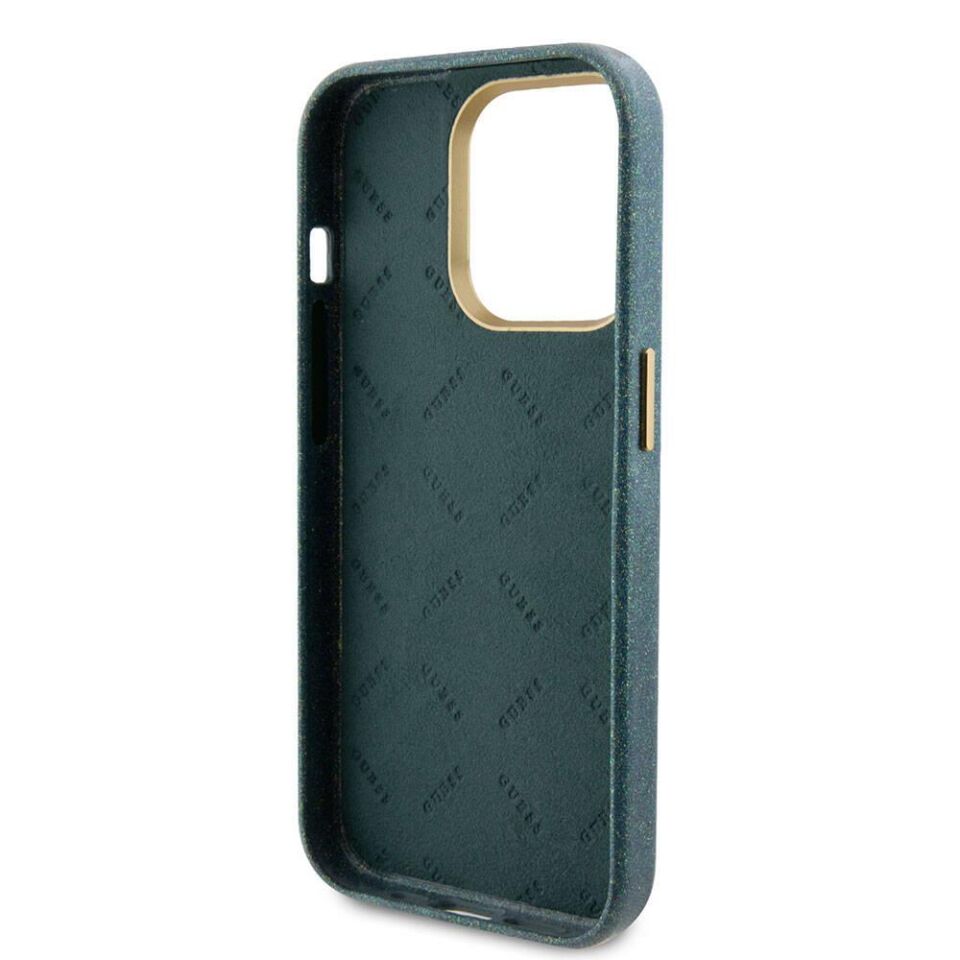 Apple iPhone 15 Pro Kılıf Guess Orjinal Lisanslı Yazı Logolu Glitter Glossy Script Kapak - Yeşil