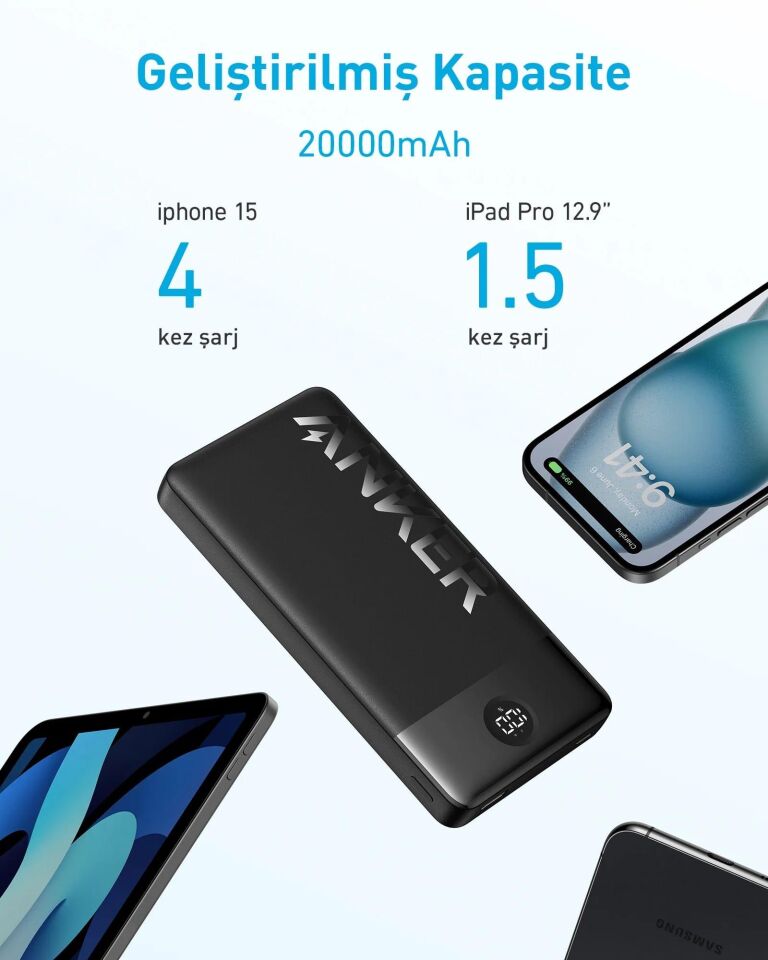 Anker 326 20000 Mah Taşınabilir Hızlı Şarj Cihazı Siyah