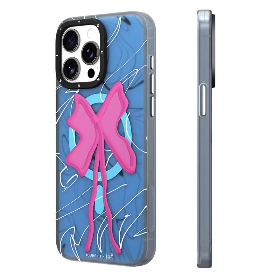 Apple iPhone 14 Pro Max Kılıf Magsafe Şarj Özellikli Youngkit Anti-Trend Serisi Kapak - Mavi Pembe