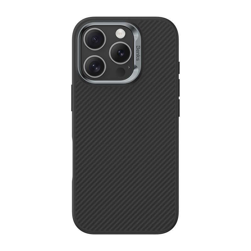 Apple iPhone 16 Pro Kılıf Karbon Fiber Magsafe Şarj Özellikli Benks Hybrid ArmorPro 600D Kevlar Kapak - Siyah