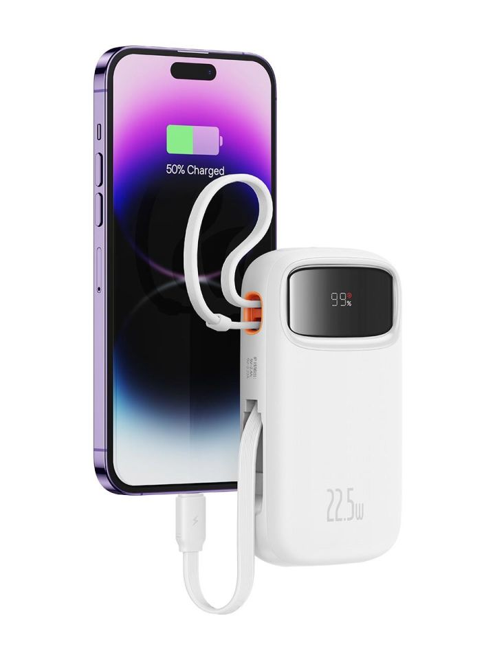 Baseus Q Pow 2 Dijital Ekranlı 22.5W 10.000 Mah Dual Kablolu Powerbank Beyaz