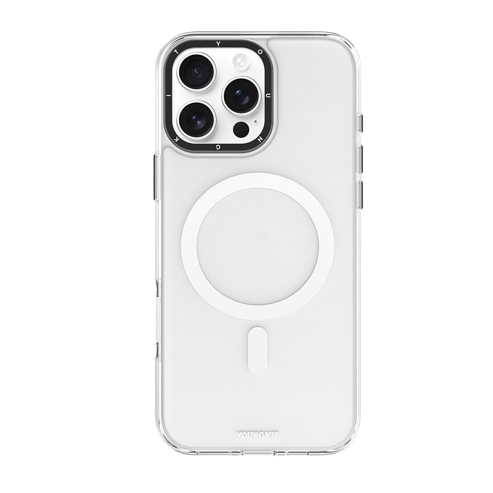 Apple iPhone 16 Pro Kılıf Magsafe Şarj Özellikli Cam Arka Yüzey TPU Youngkit Gemstone Serisi Kapak - Şeffaf