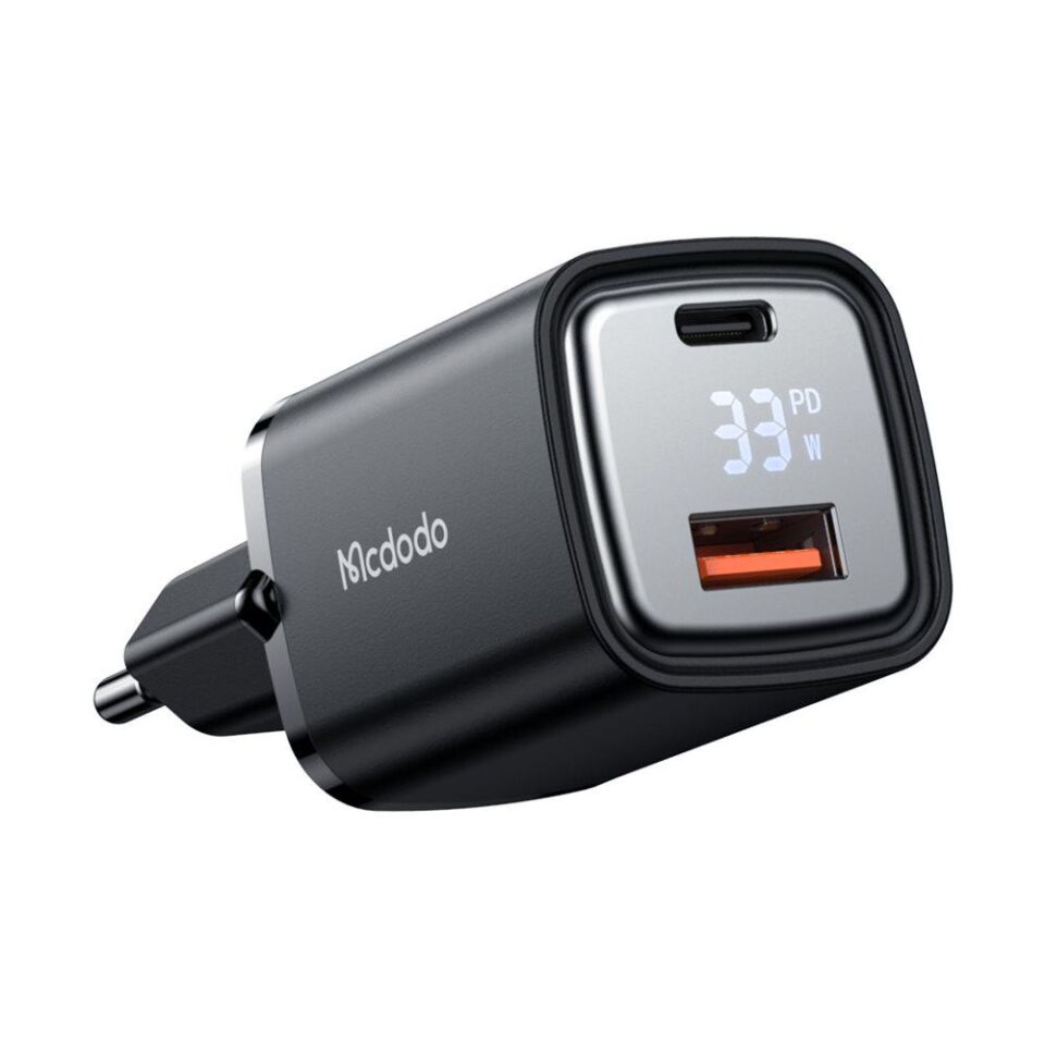 Mcdodo CH-1701 33W 1xUsb 1xType-C Dijital Göstergeli Hızlı Şarj Adaptörü Siyah