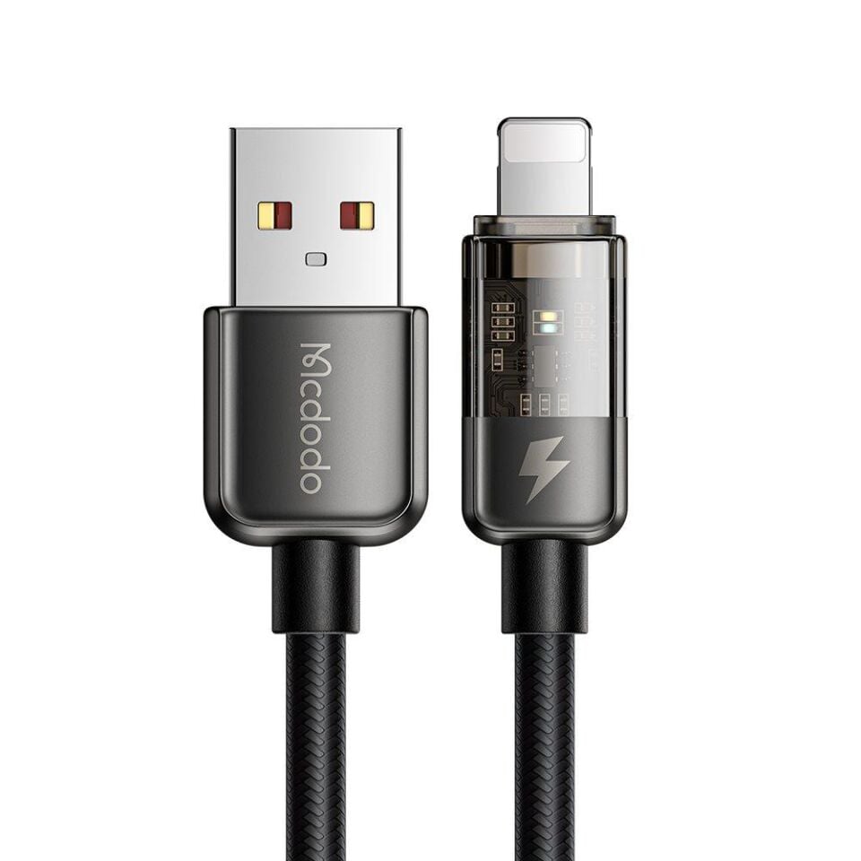 Mcdodo CA-3140 Lightning Led Işıklı Power Off 3A Hızlı Data/Şarj Kablosu 1.2m - Siyah