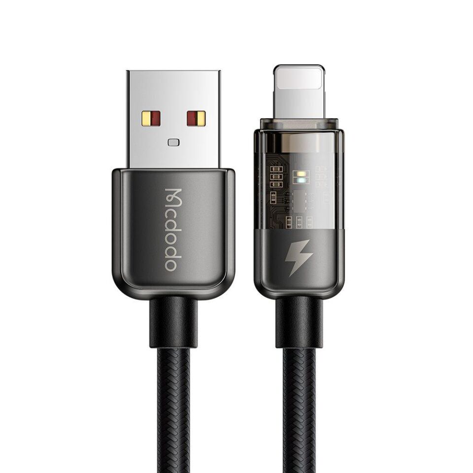 Mcdodo CA-3140 Lightning Led Işıklı Power Off 3A Hızlı Data/Şarj Kablosu 1.2m - Siyah