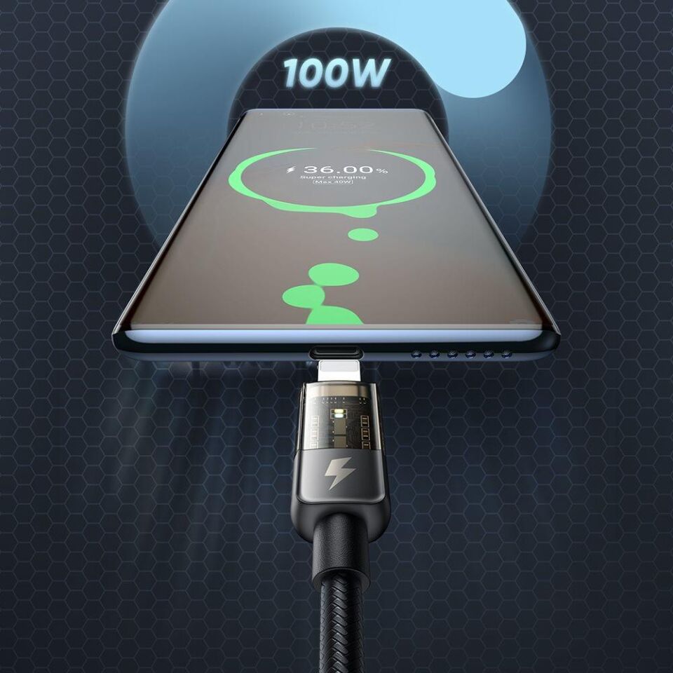 Mcdodo CA-3150 Type-C 100W Led Işıklı Power Off Süper Hızlı Data/Şarj Kablosu 1.2m  Siyah