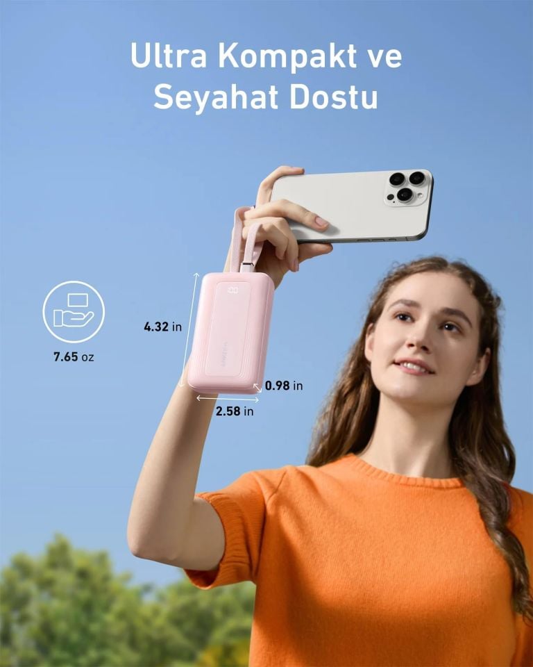 Anker Zolo Powerbank 10K 30W Dahili USB-C+Lightning Kablo Siyah