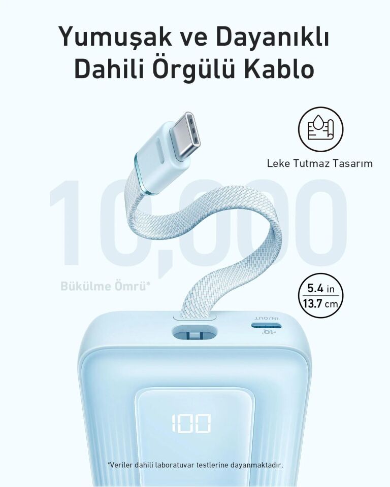 Anker Zolo Powerbank 10K 30W Dahili USB-C Kablo