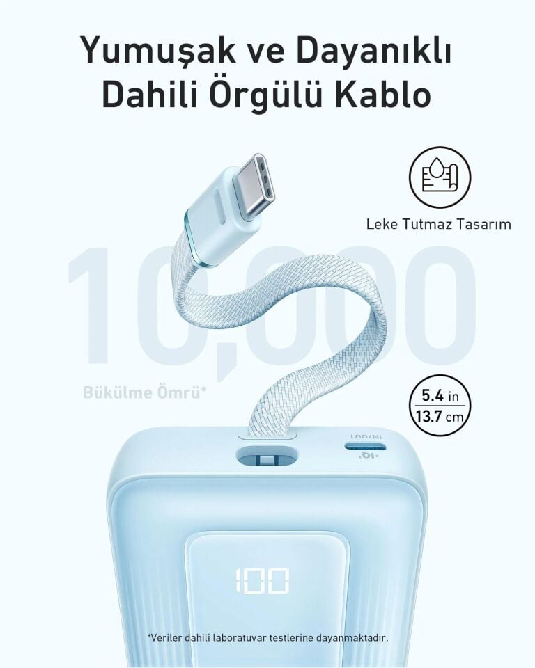 Anker Zolo Powerbank 10K 30W Dahili USB-C Kablo Siyah