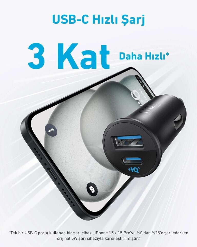 Anker Araç Şarj Cihazı 30W 2 Bağlantı Noktası Siyah