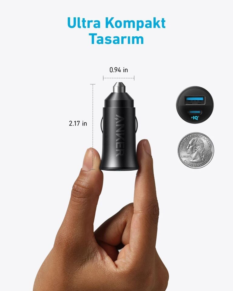 Anker Araç Şarj Cihazı 30W 2 Bağlantı Noktası Siyah