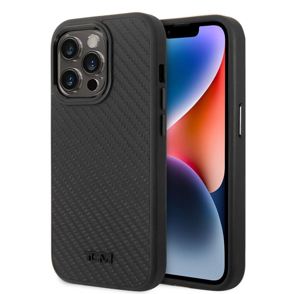 Iphone 14 Pro Tumi Deri Karbon Desenli Siyah Kılıf TUHCP14LMCAK