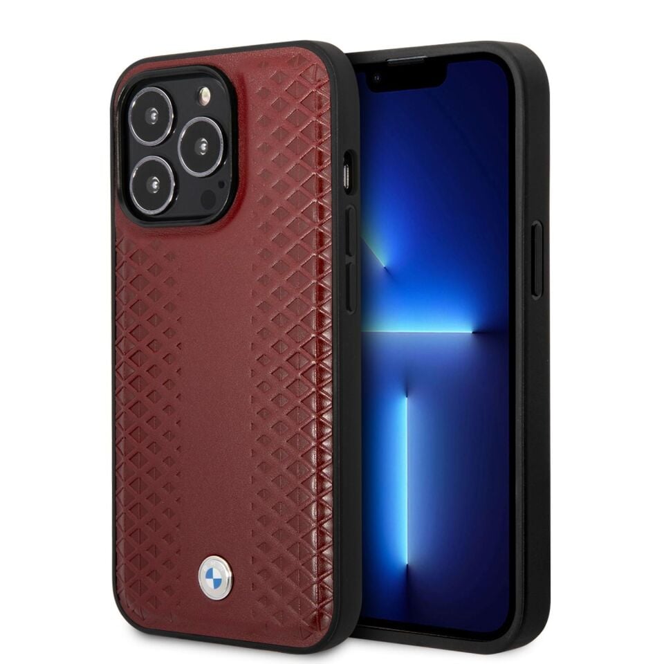 Iphone 14 Pro BMW Deri Logo Çizgili Kılıf BMHCP14L22RFGR