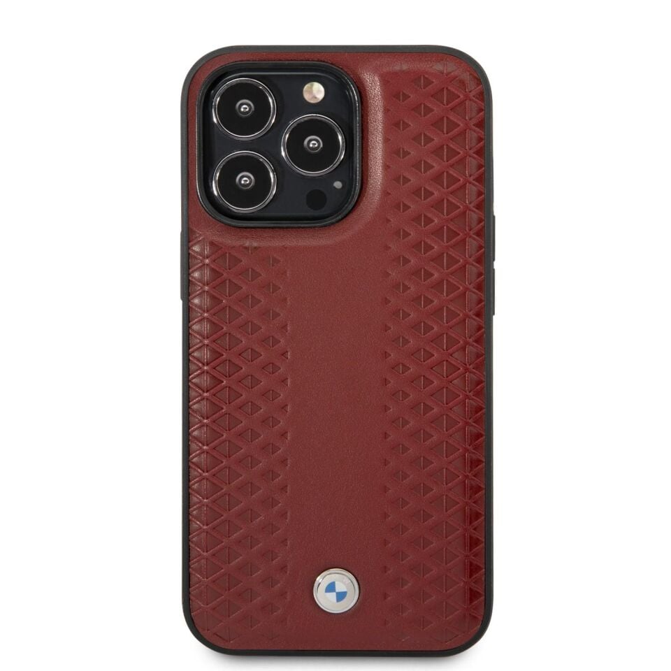 Iphone 14 Pro BMW Deri Logo Çizgili Kılıf BMHCP14L22RFGR
