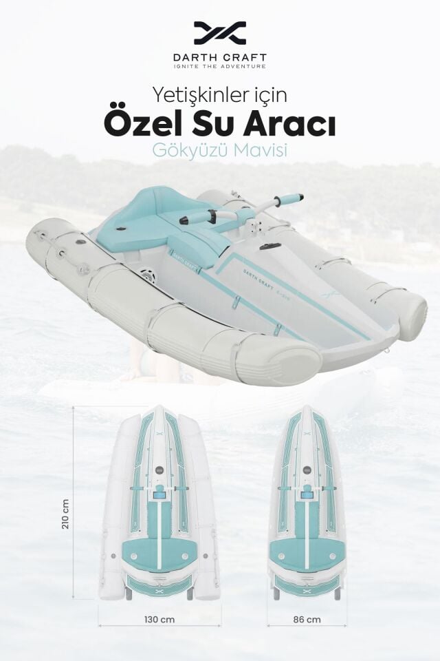 Darth Craft E-210 Katlanabilir Elektrikli Şişme Bot / Su Aracı - Çift Kişilik, Karavan Uyumlu Turkuaz