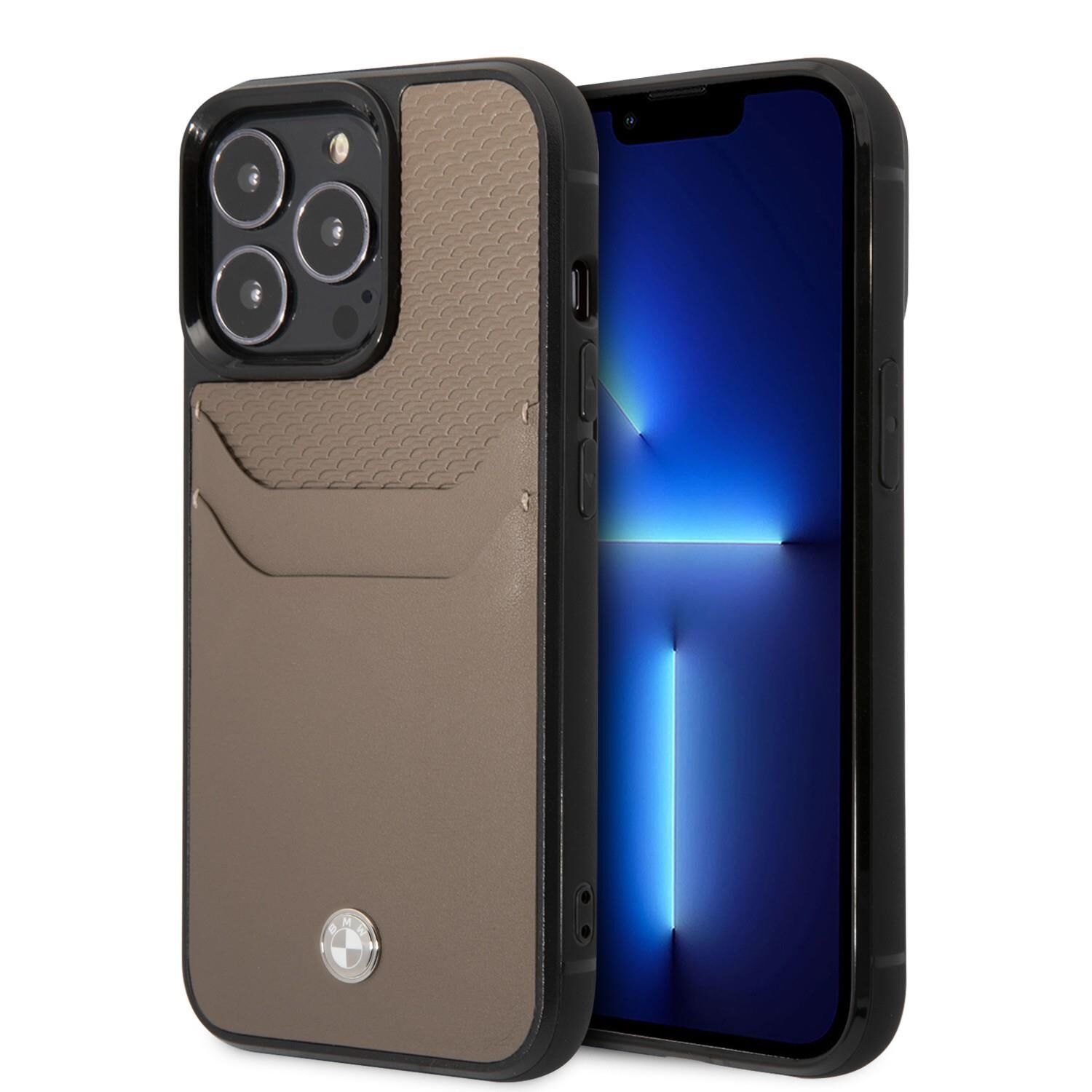 Iphone 14 Pro BMW Deri Kartlık Gri Kılıf BMHCP14L22RSEPT