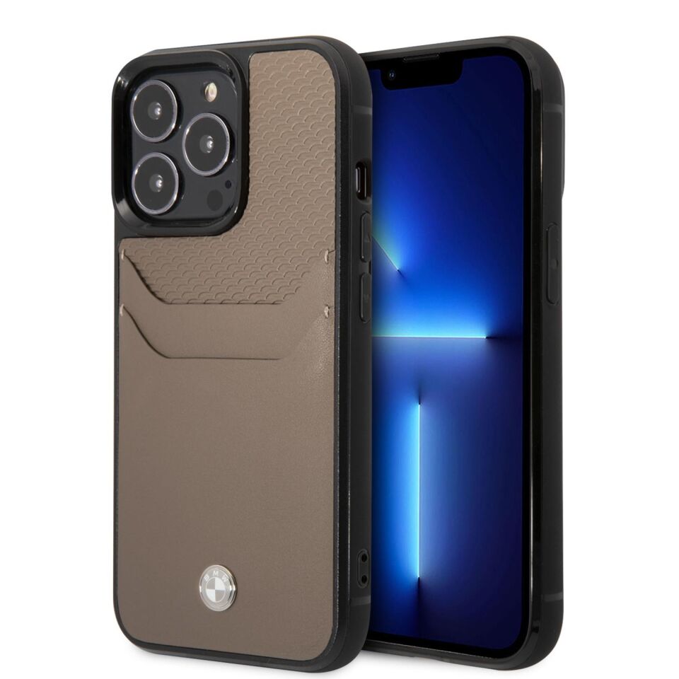 Iphone 14 Pro BMW Deri Kartlık Gri Kılıf BMHCP14L22RSEPT
