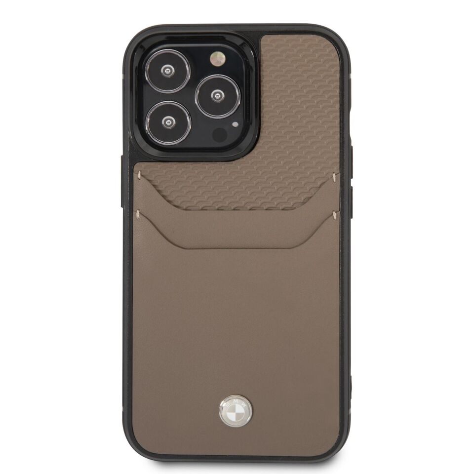 Iphone 14 Pro BMW Deri Kartlık Gri Kılıf BMHCP14L22RSEPT