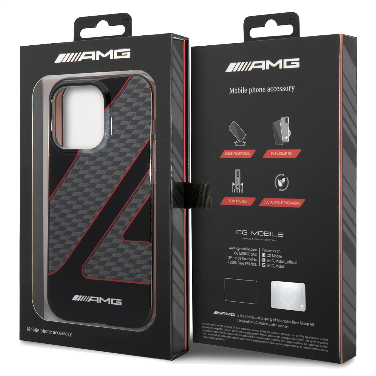 Iphone 14 Pro AMG Damalı Bayrak Desenli Siyah-Kırmızı Kılıf AMHCP14L2DCFR