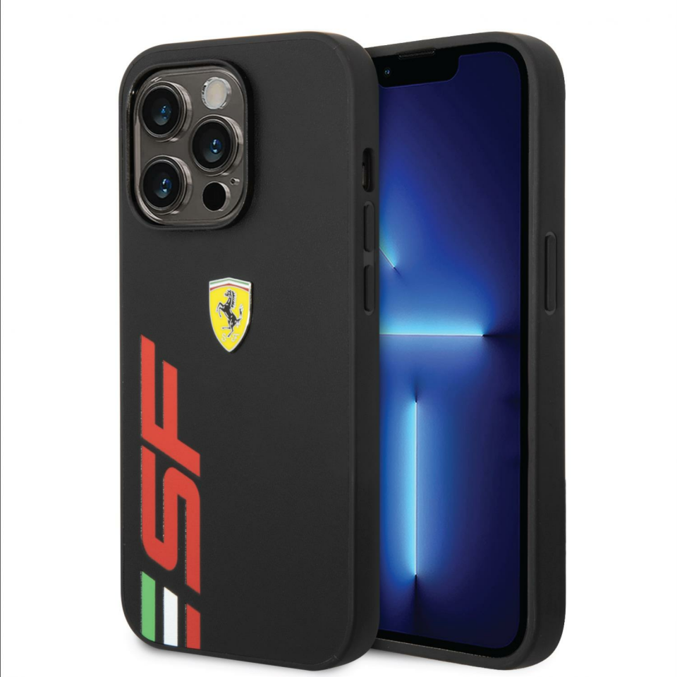 İphone 14 Pro Max Ferrari Deri SF Logolu Baskılı Siyah FEHCP14XPSFK