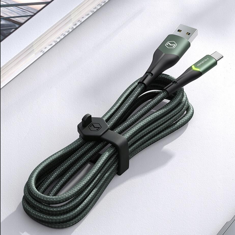 Mcdodo CA-7961 Type-C Led Işıklı Data Şarj Kablosu 3A 1m - Yeşil