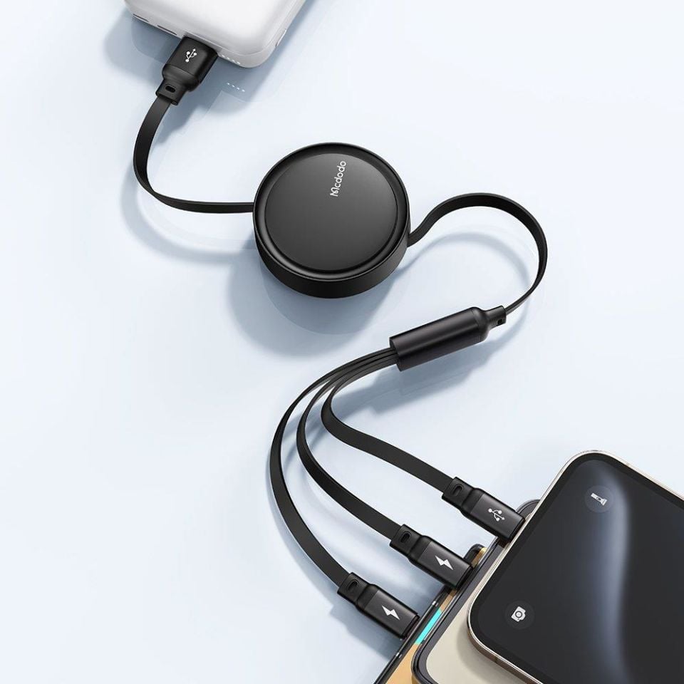 Mcdodo CA-7256 3'ü 1 Arada Usb-A'dan Lightning+Micro+Type-C Şarj ve Veri Kablosu 1.2M