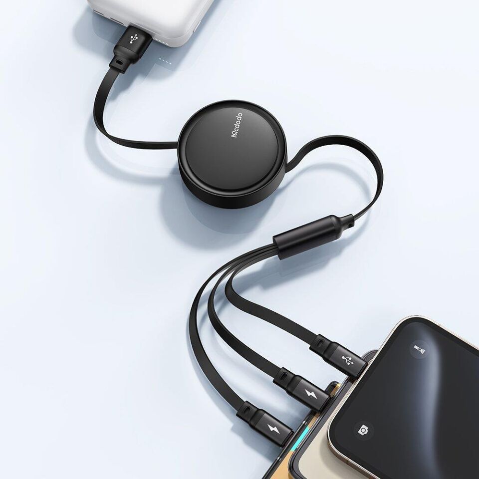 Mcdodo CA-7256 3'ü 1 Arada Usb-A'dan Lightning+Micro+Type-C Şarj ve Veri Kablosu 1.2M