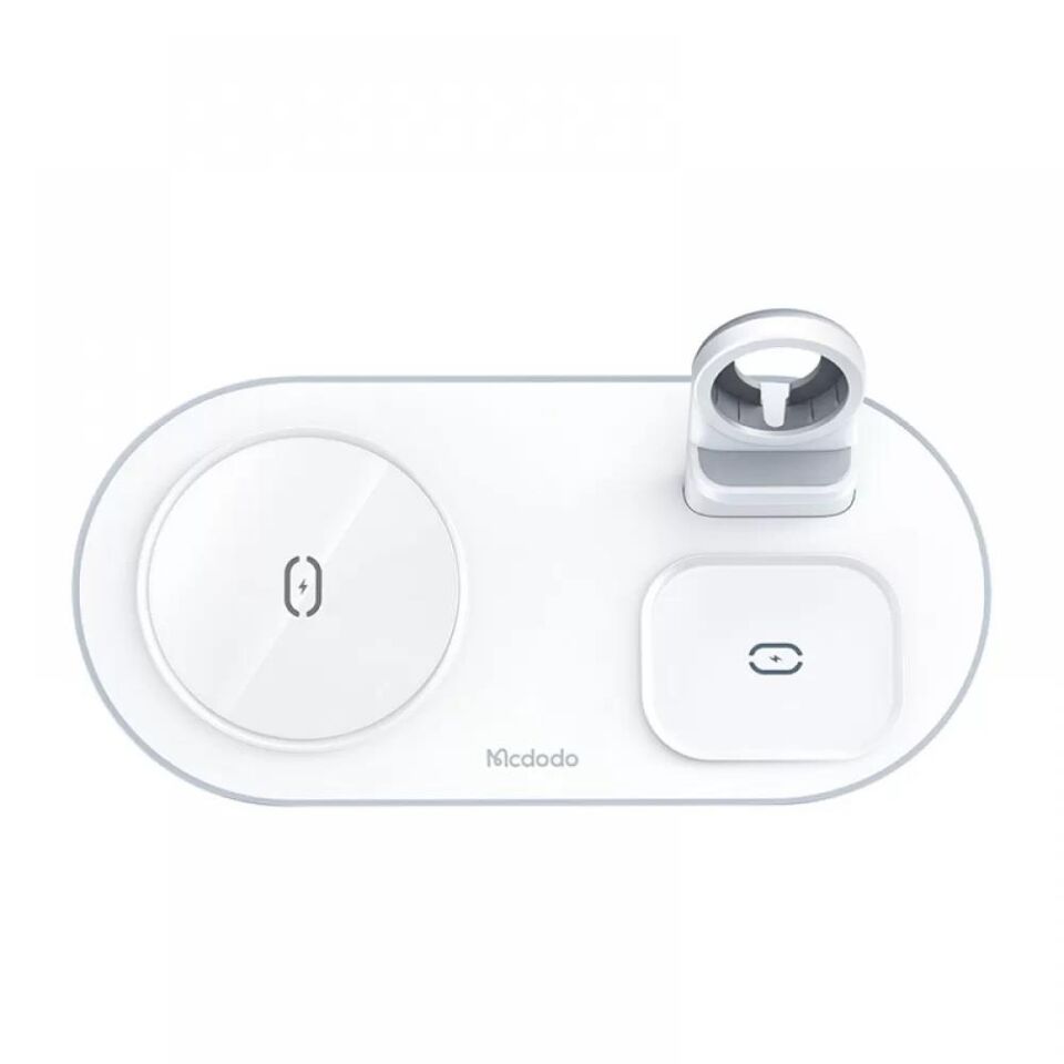 Mcdodo CH-7062 3in1 15W Çoklu Magsafe Tws Kulaklık, Watch Saat ve Telefon Şarj Ünitesi - Beyaz