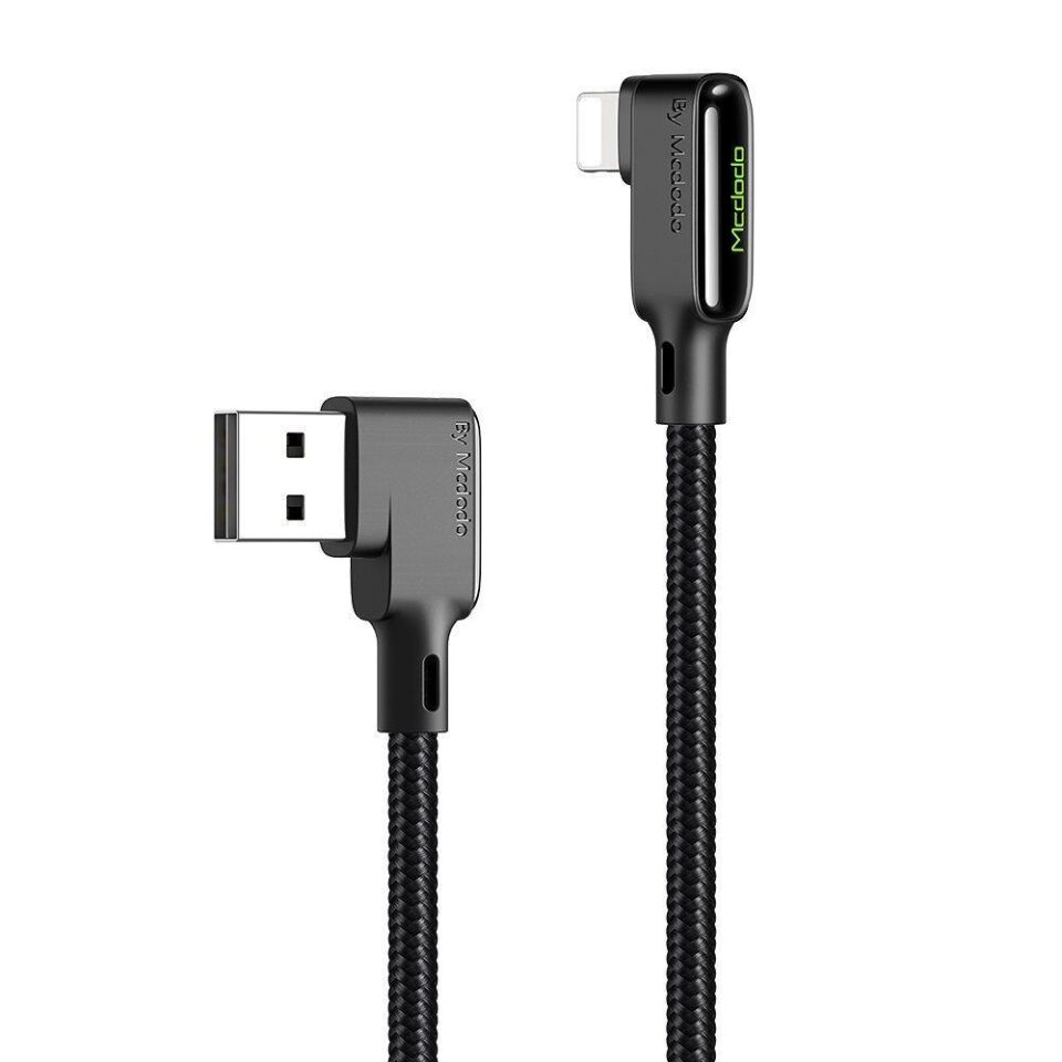 Mcdodo CA-7511 L Tipi Lightning Işıklı Data-Şarj Kablosu 3A 1.8M - Siyah