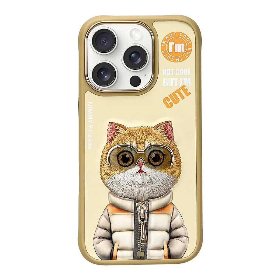 NIMMY Friends 16 Pro Max 3D Nakış İşlemeli Kedi Desenli Gözlük Ve Fermuar Detaylı    Kılıf Gold