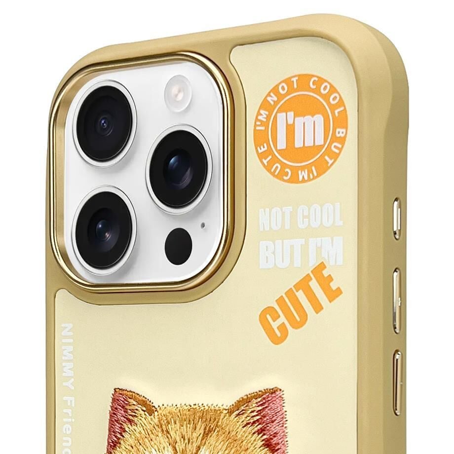 NIMMY Friends 16 Pro Max 3D Nakış İşlemeli Kedi Desenli Gözlük Ve Fermuar Detaylı    Kılıf Gold