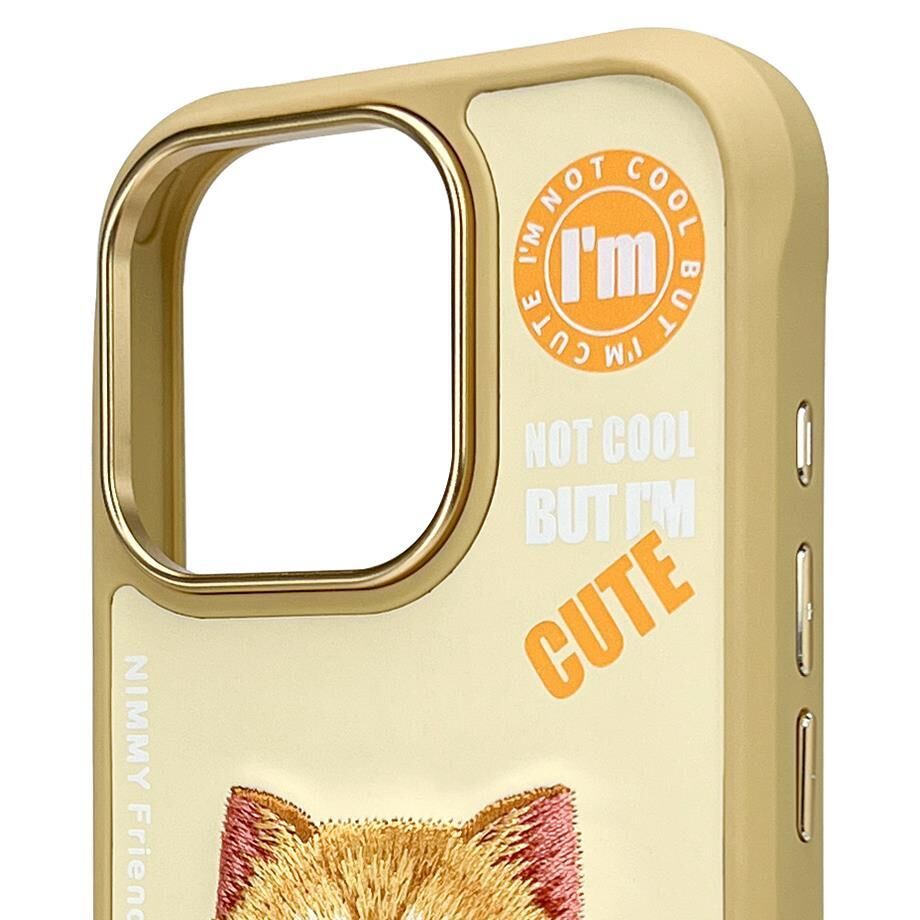 NIMMY Friends 16 Pro Max 3D Nakış İşlemeli Kedi Desenli Gözlük Ve Fermuar Detaylı    Kılıf Gold
