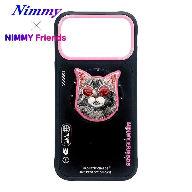 NIMMY Friends 17 Pro 3D Nakış İşlemeli Kedi Desen Detaylı  Değiştirilebilir 3D Socket Aparatlı MagSafe Kılıf Siyah