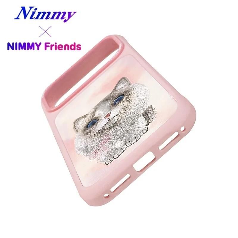 NIMMY Friends 17 Pro 3D Nakış İşlemeli Ragdoll Kedi Desenli Büyük Göz Serisi  Metal Çerçeveli Düz    Kılıf pembe