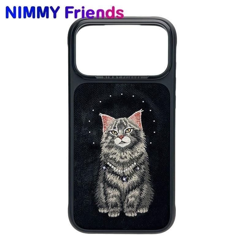 NIMMY Friends 17 Pro Max 3D Nakış İşlemeli Kedi Desenli İnci Kolye Detaylı  N XYSS  Kılıf Siyah