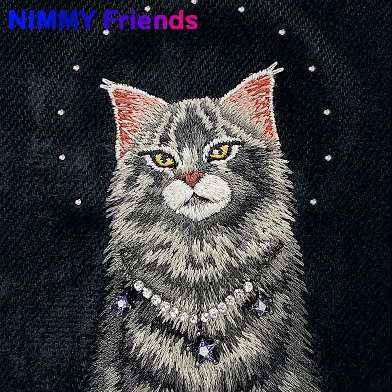 NIMMY Friends 17 Pro Max 3D Nakış İşlemeli Kedi Desenli İnci Kolye Detaylı  N XYSS  Kılıf Siyah