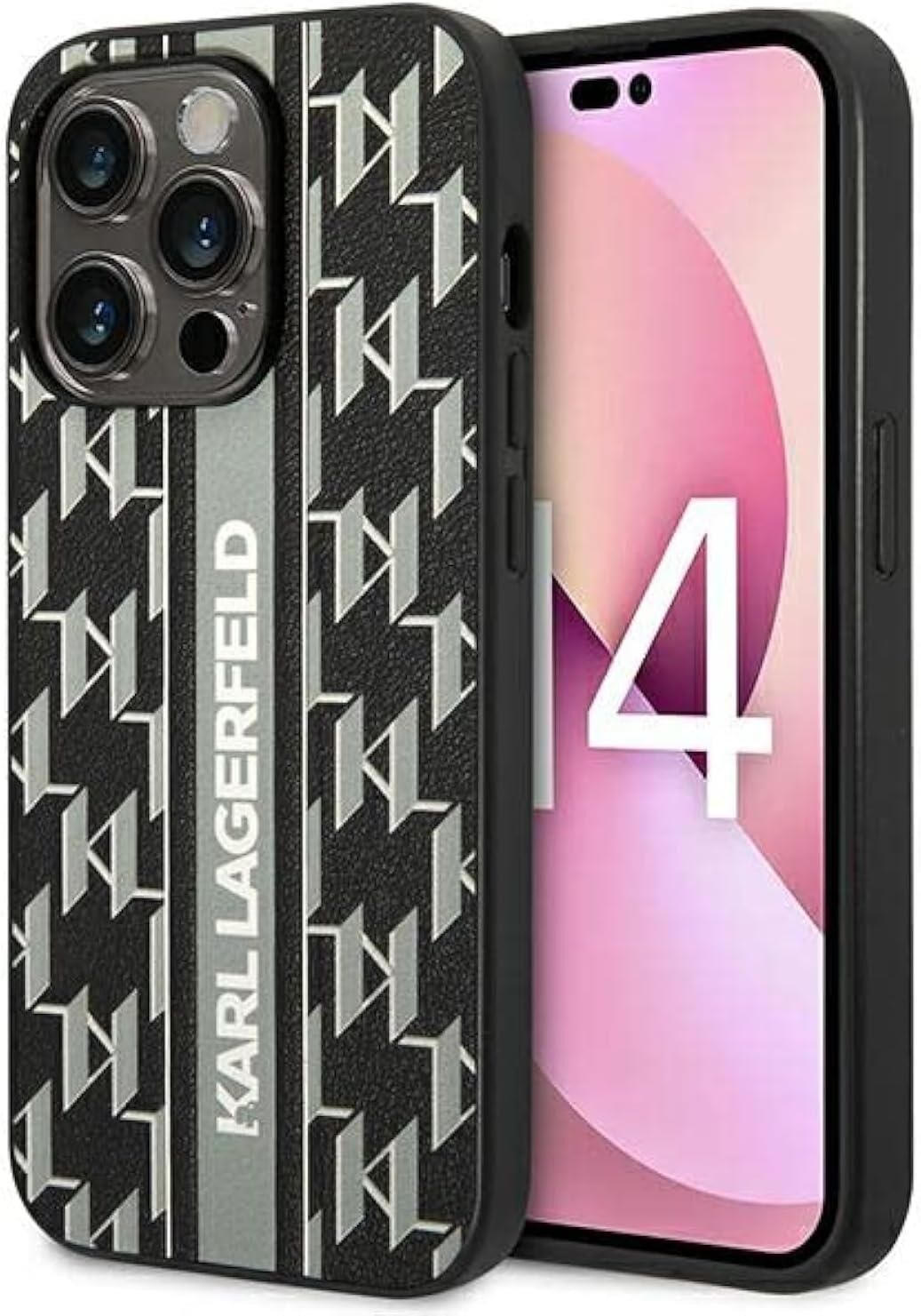 iPhone 14 Pro Max KARL Monogram Şerit Gri Kılıf KLHCP14XPGKLSKG