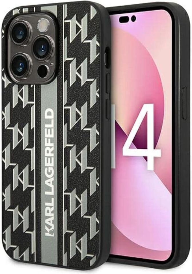 iPhone 14 Pro Max KARL Monogram Şerit Gri Kılıf KLHCP14XPGKLSKG