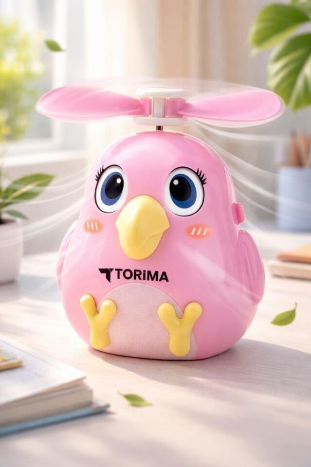 Torima Şarjlı El Vantilatörü Sevimli Kuş Figürlü Mini Taşınabilir Fan F31 Mavi