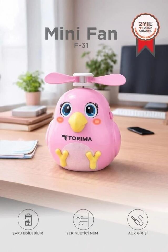 Torima Şarjlı El Vantilatörü Sevimli Kuş Figürlü Mini Taşınabilir Fan F31 Pembe